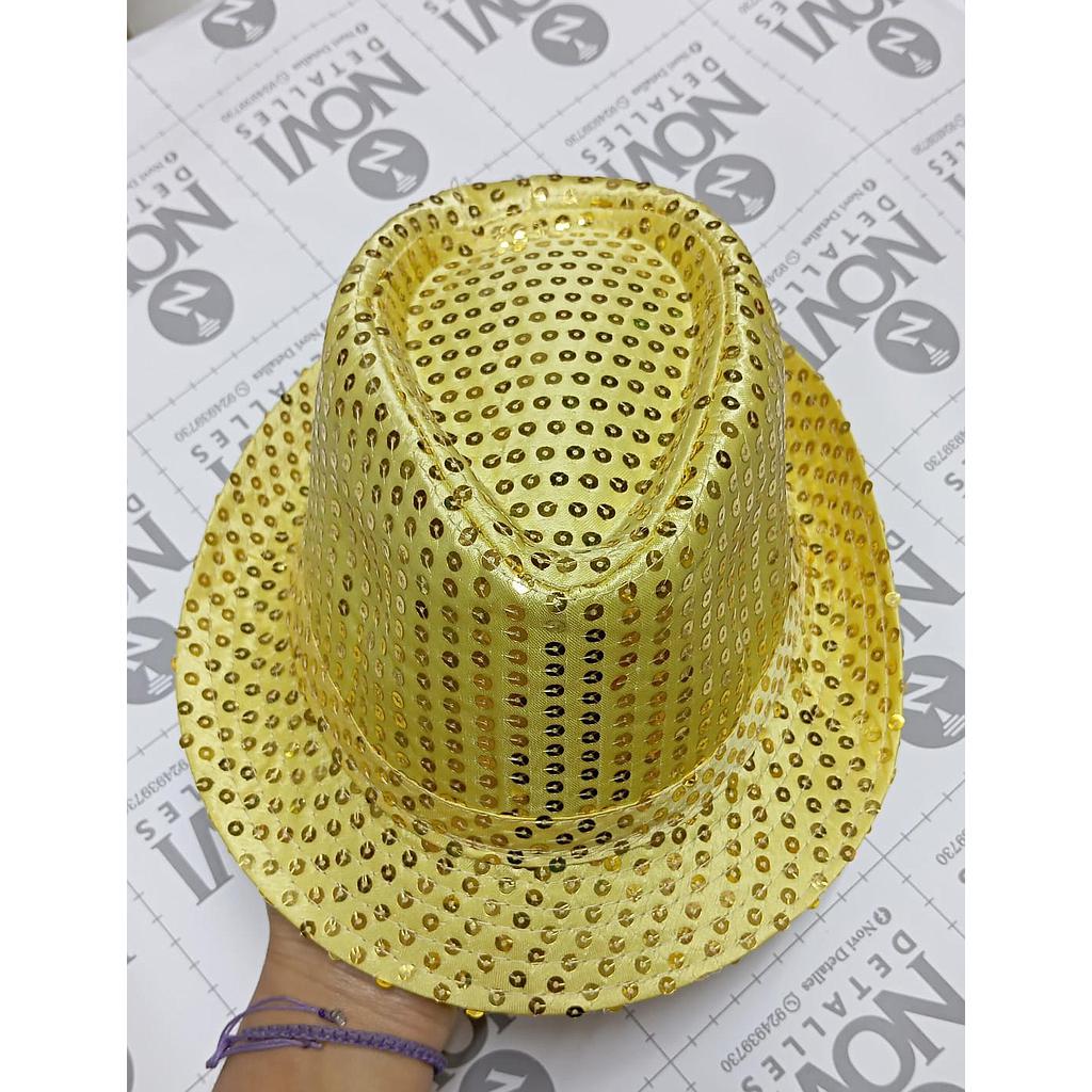 Sombreros Dorado Con Lentejuelas / LED X 1 Und