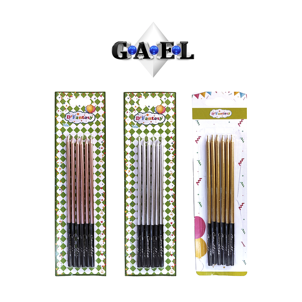 Vela Palito Cromado Con Base Negra x6Unds