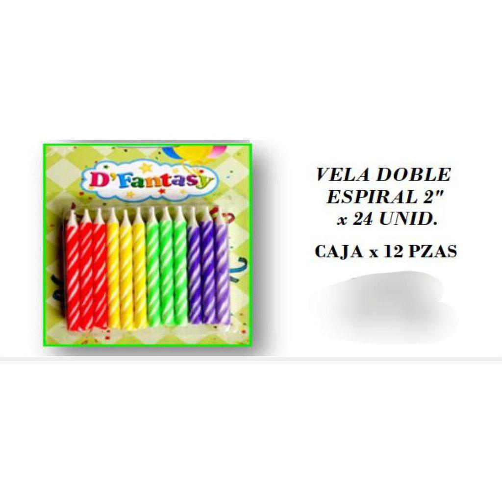 VELA PALITO ESPIRAL DE COLORES X24 UNID FANTASY