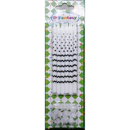 [VBYN] VELA BLANCA RAYAS Y PUNTOS NEGROS X12 UNID FANTASY